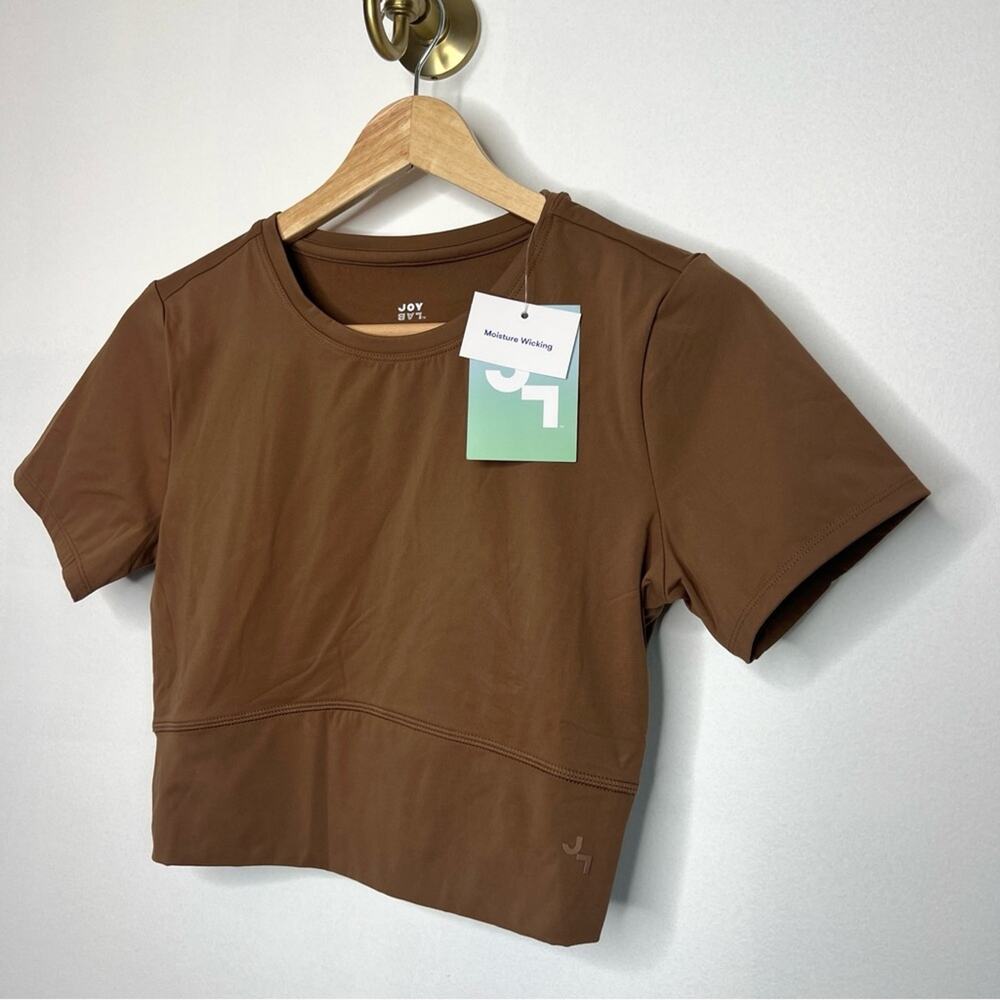 JoyLab Cross Back Crop Active Tee Brown